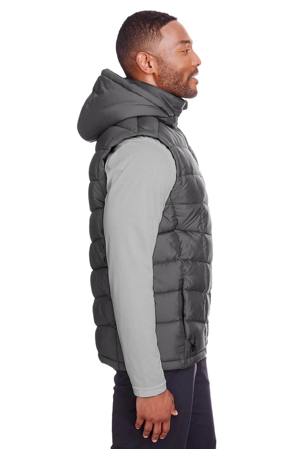 Spyder Mens Pelmo Full Zip Hooded Puffer Vest - Polar Grey Clothing Spyder