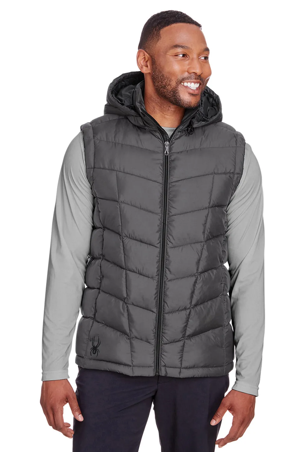 Spyder Mens Pelmo Full Zip Hooded Puffer Vest - Polar Grey Clothing Spyder