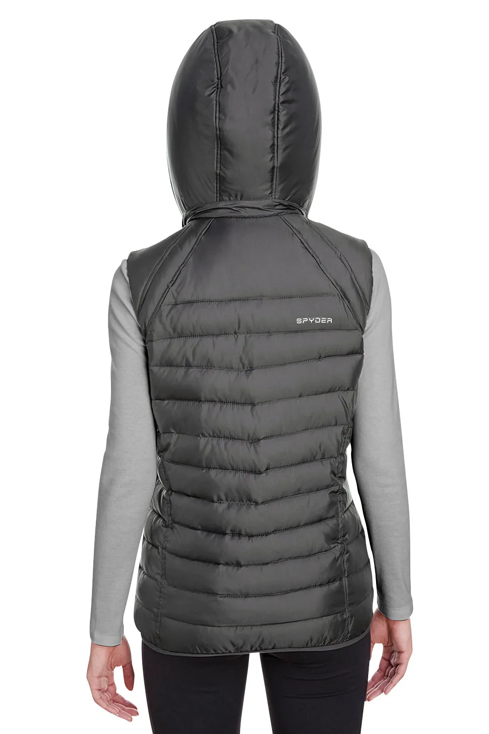 Spyder Womens Supreme Full Zip Hooded Puffer Vest - Polar Grey Clothing Spyder
