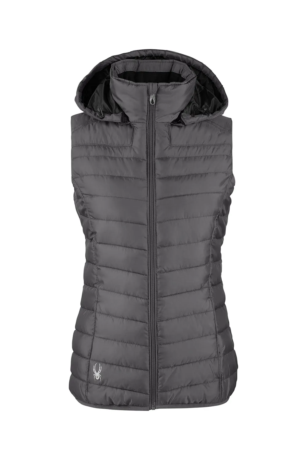 Spyder Womens Supreme Full Zip Hooded Puffer Vest - Polar Grey Clothing Spyder