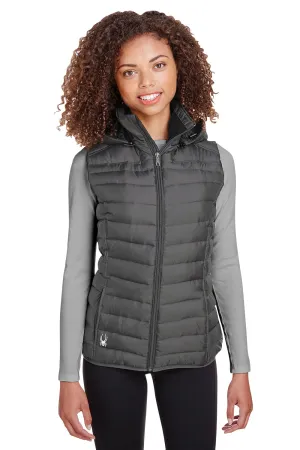 Spyder Womens Supreme Full Zip Hooded Puffer Vest - Polar Grey Clothing Spyder