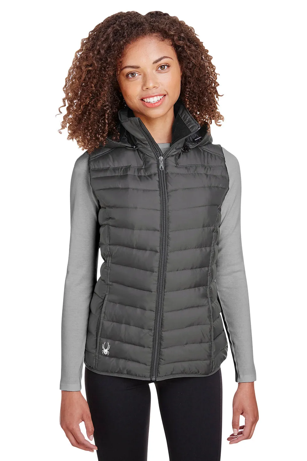Spyder Womens Supreme Full Zip Hooded Puffer Vest - Polar Grey Clothing Spyder