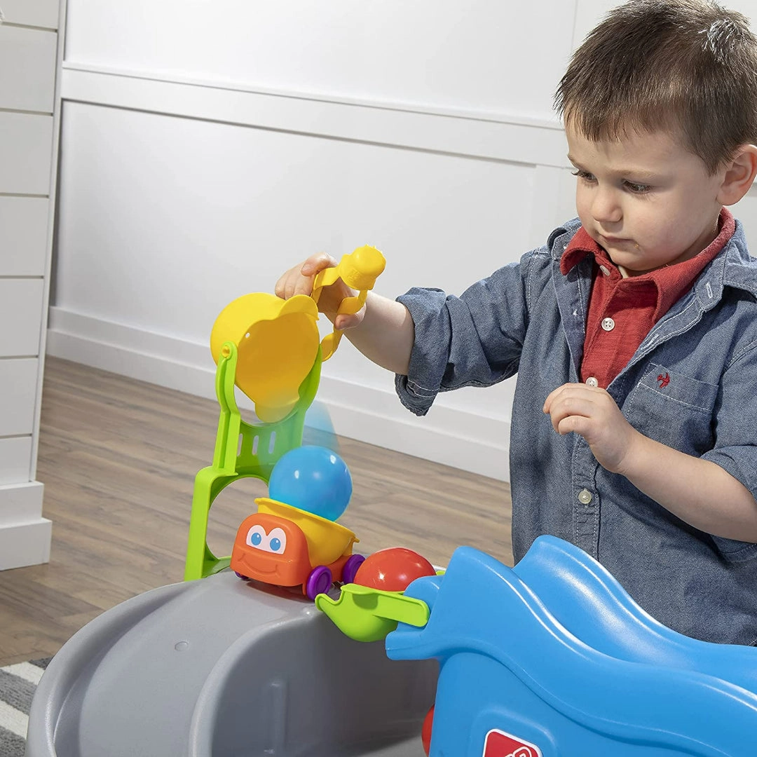 Step2 Ball Buddies Truckin' & Rollin' Play Table | STEM & Ball Toy for Toddlers | Kids Play Table with 12 Accessory Toys Included