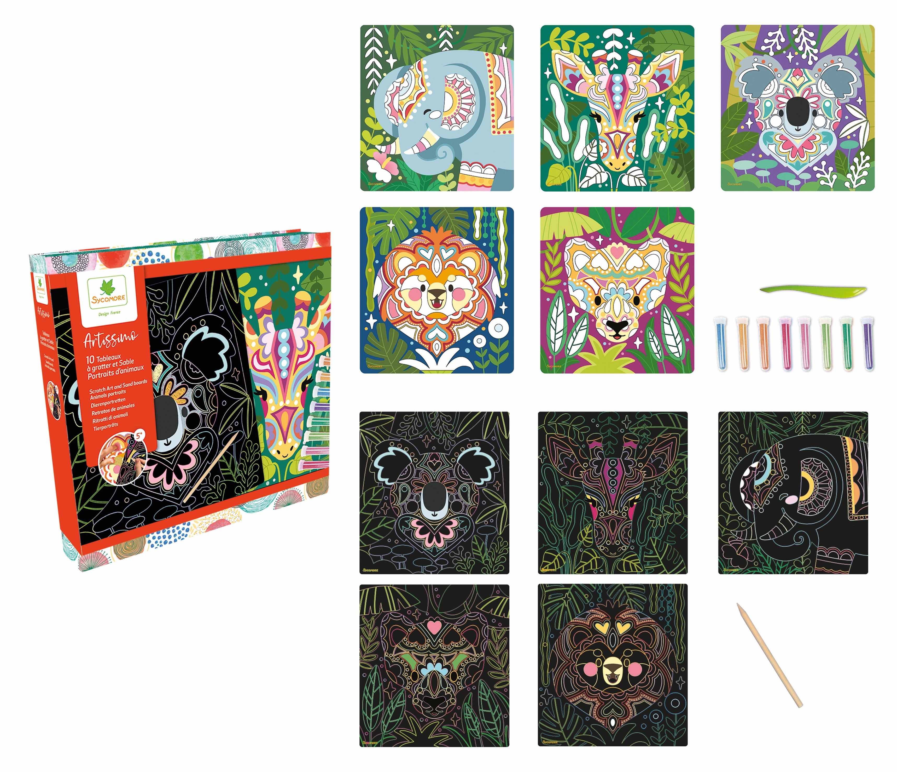 Sycomore XL Multi Activities - Scratch Art and Sand  Animal Portraits