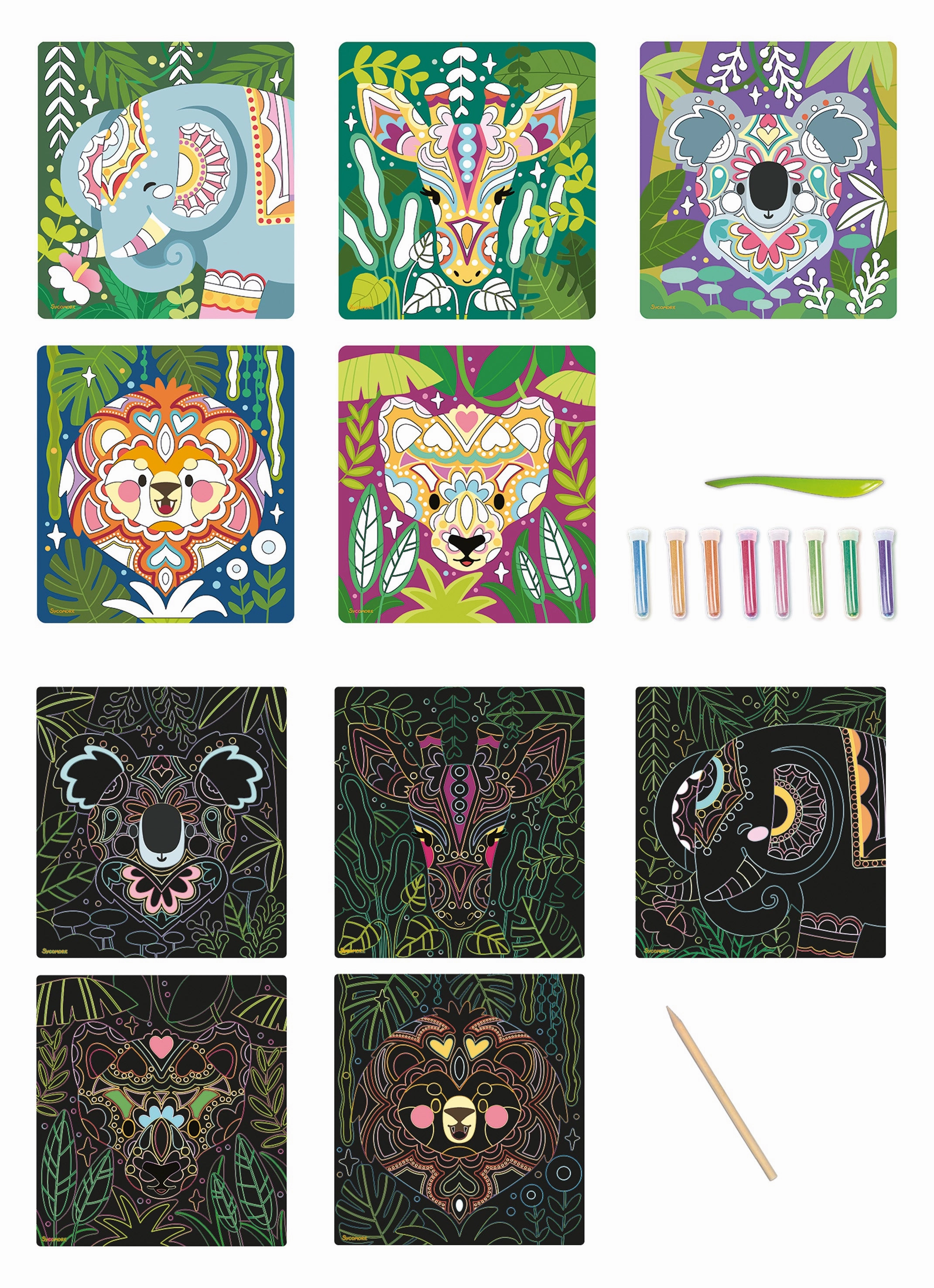 Sycomore XL Multi Activities - Scratch Art and Sand  Animal Portraits