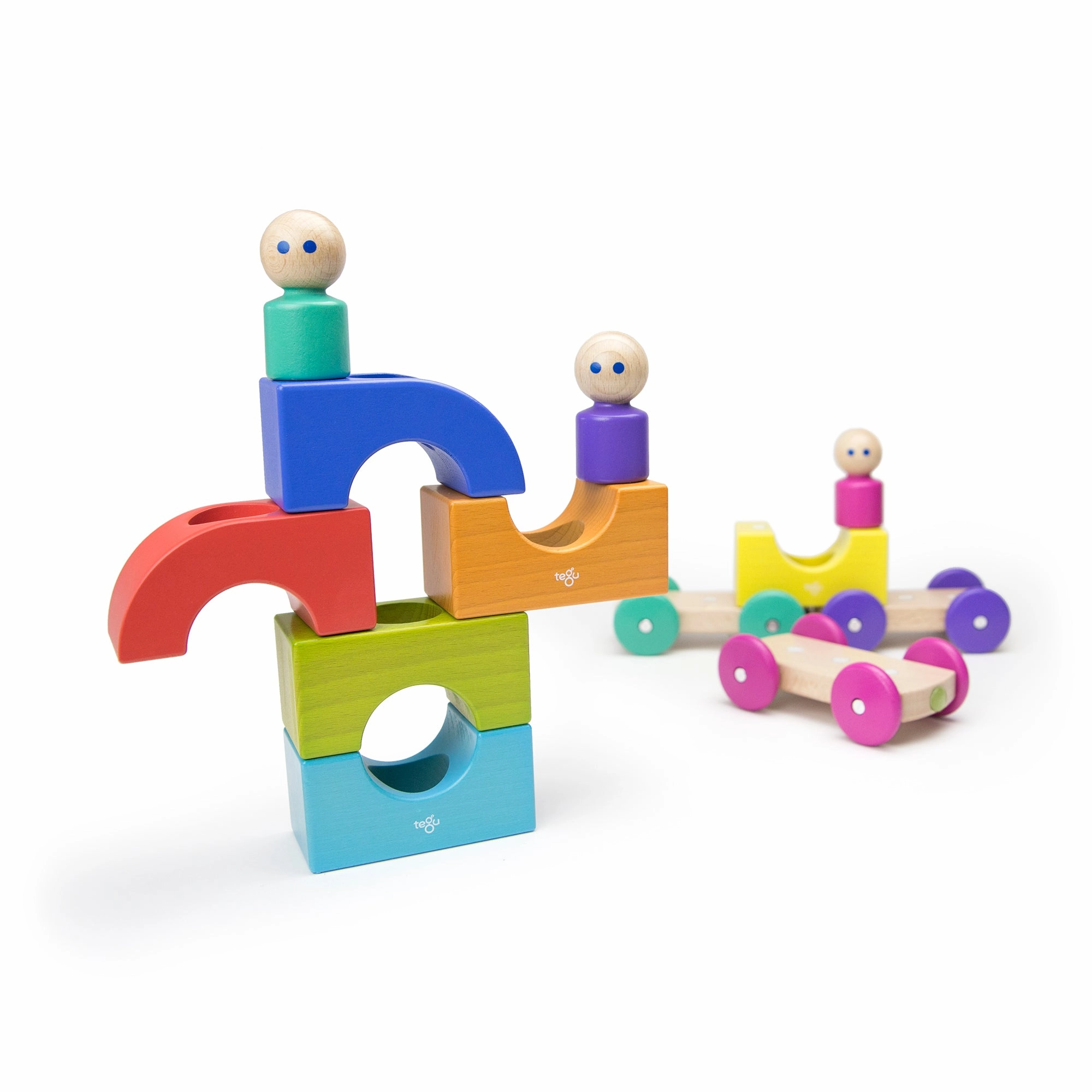 Tegu Tram Rainbow Magnetic Wooden Blocks