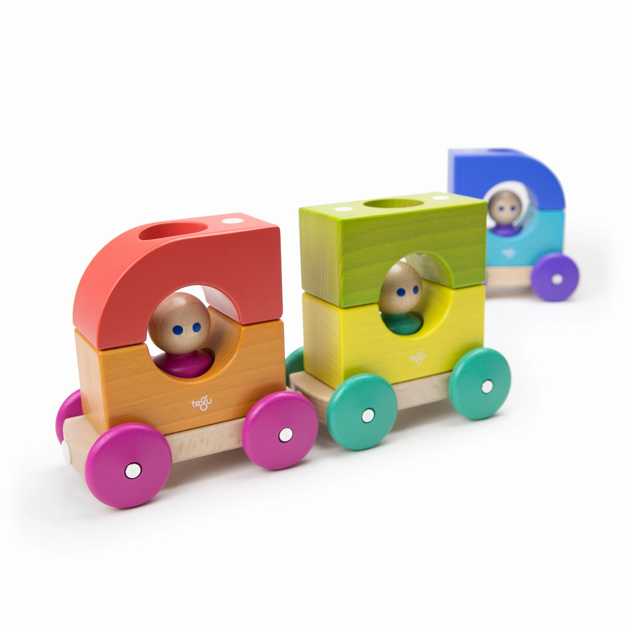 Tegu Tram Rainbow Magnetic Wooden Blocks