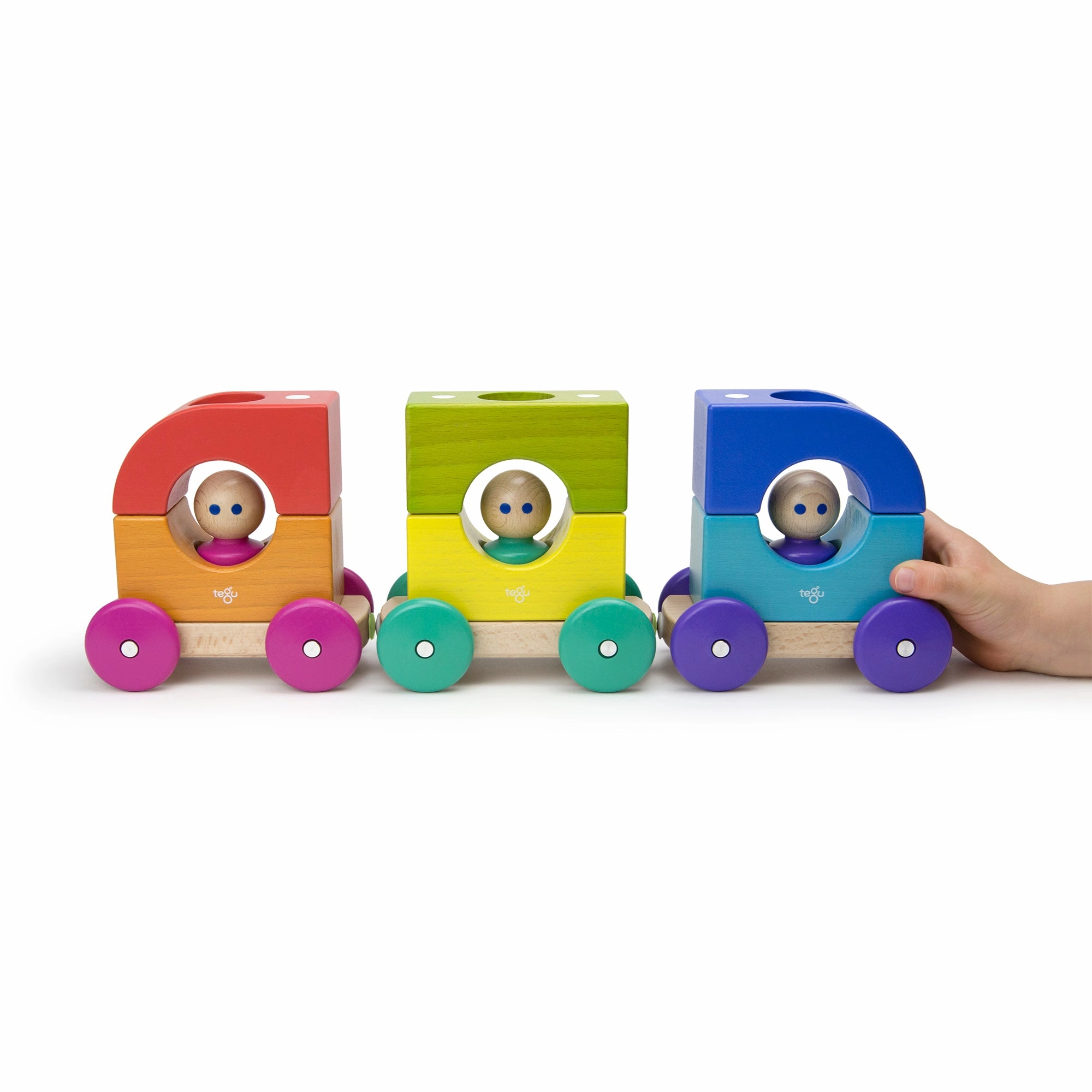 Tegu Tram Rainbow Magnetic Wooden Blocks