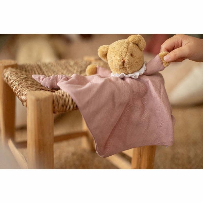 Trousselier Bear Triangle Comforter with Rattle 20cm Old Pink Organic Cotton