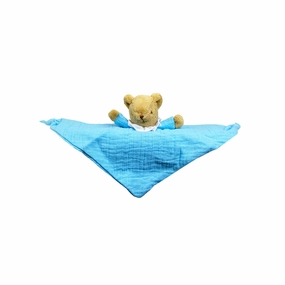 Trousselier Ours Triangle Doudou Avec Hochet 20cm - Coton Bio Bleu Ciel