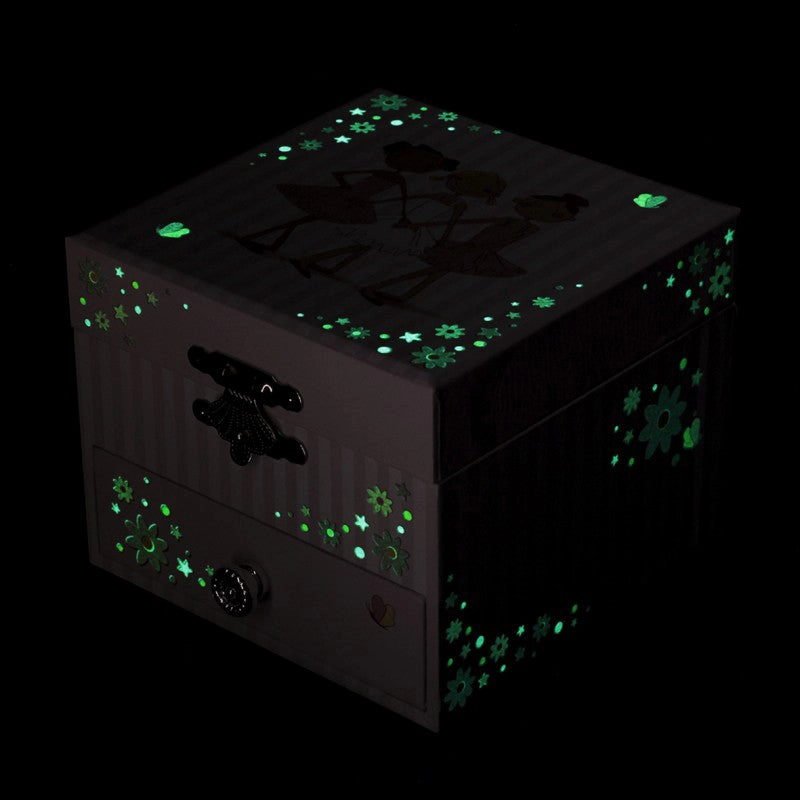 Trousselier Photoluminescent Muscial Cube Box Ballerina-Pink Stripes Glow In Dark