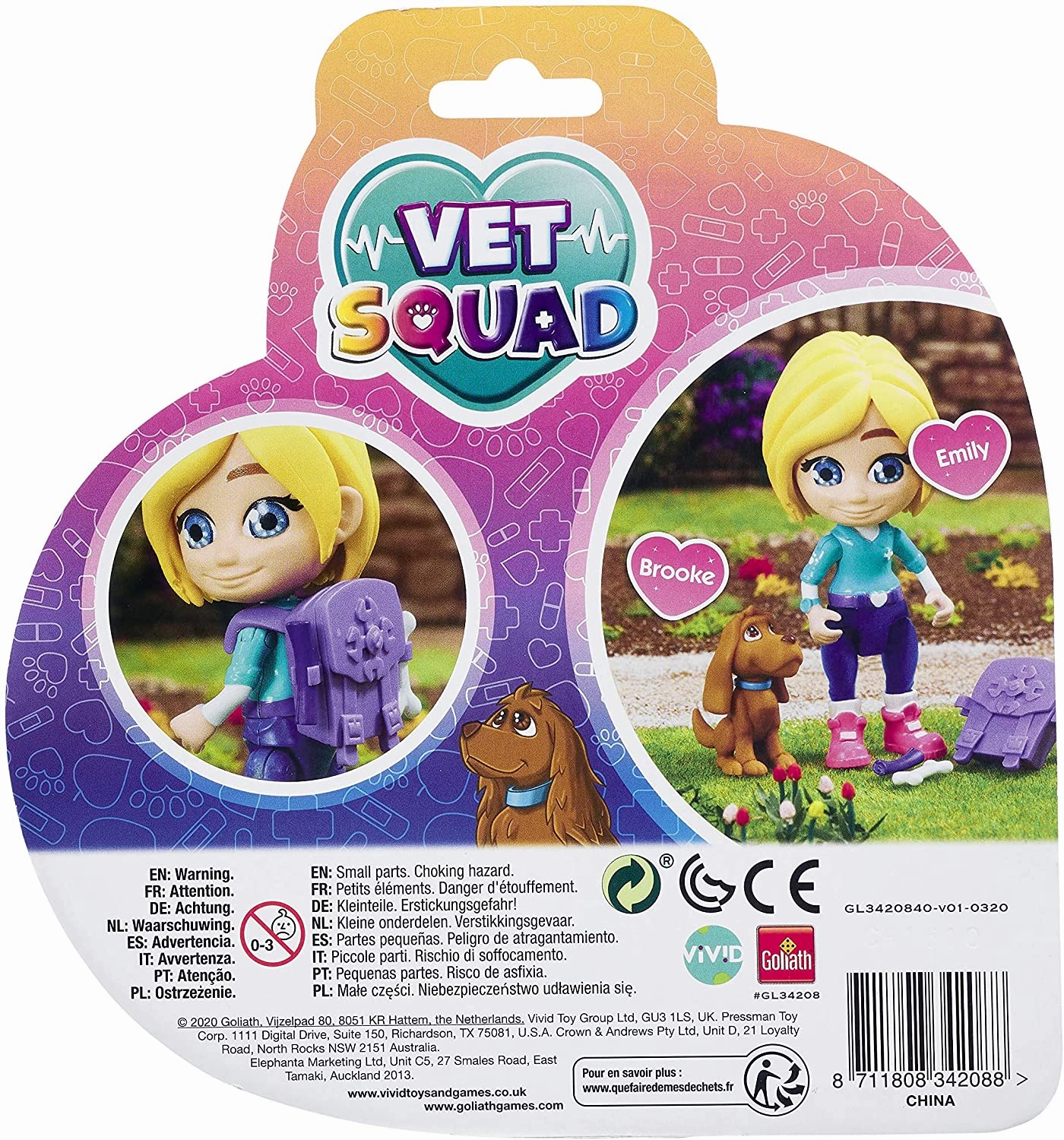 Vet Squad - Emily & Brooke the dog, 3 inch articulated vet figure with pet and accessories - Suitable for 4 years and above
