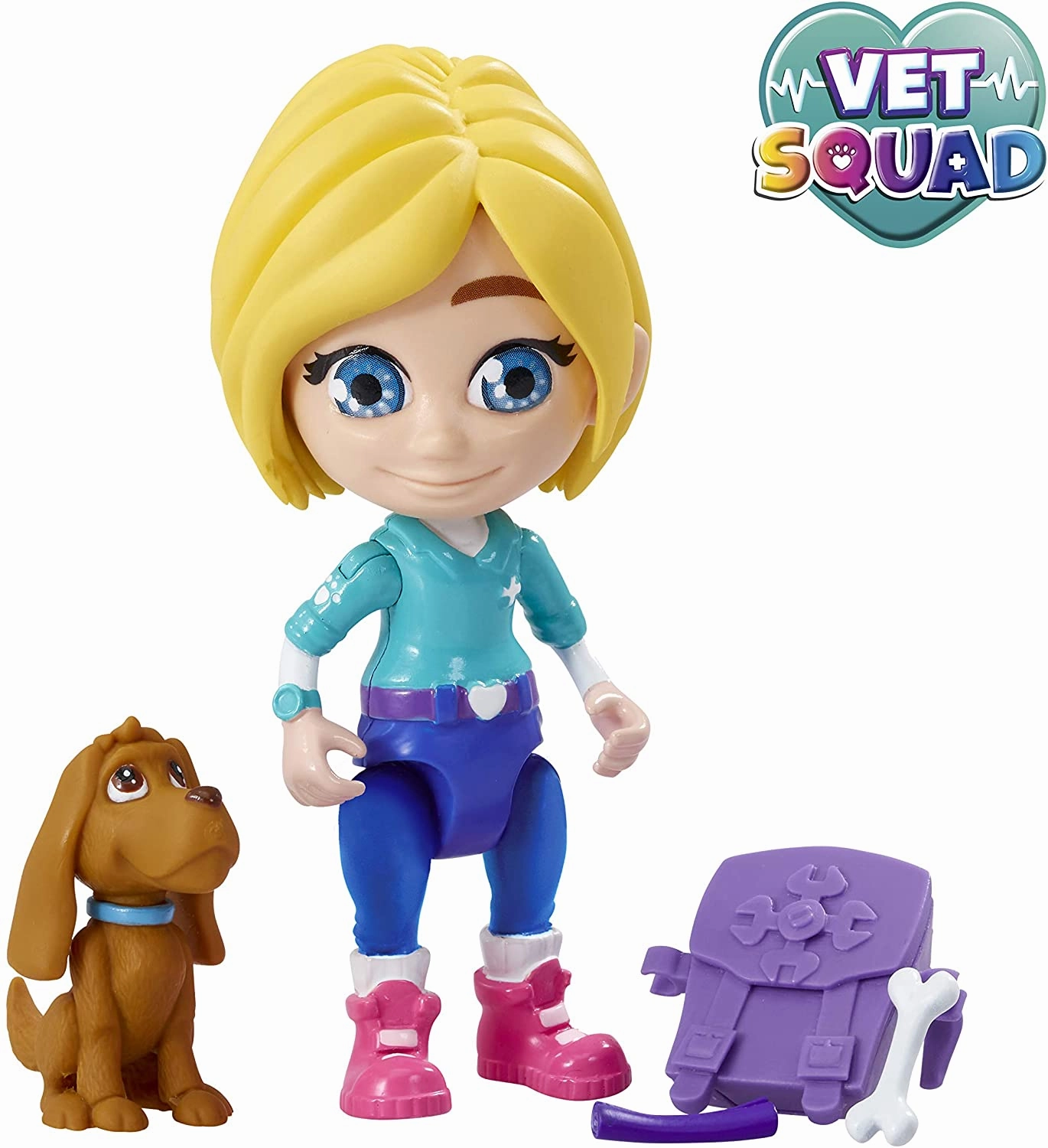Vet Squad - Emily & Brooke the dog, 3 inch articulated vet figure with pet and accessories - Suitable for 4 years and above