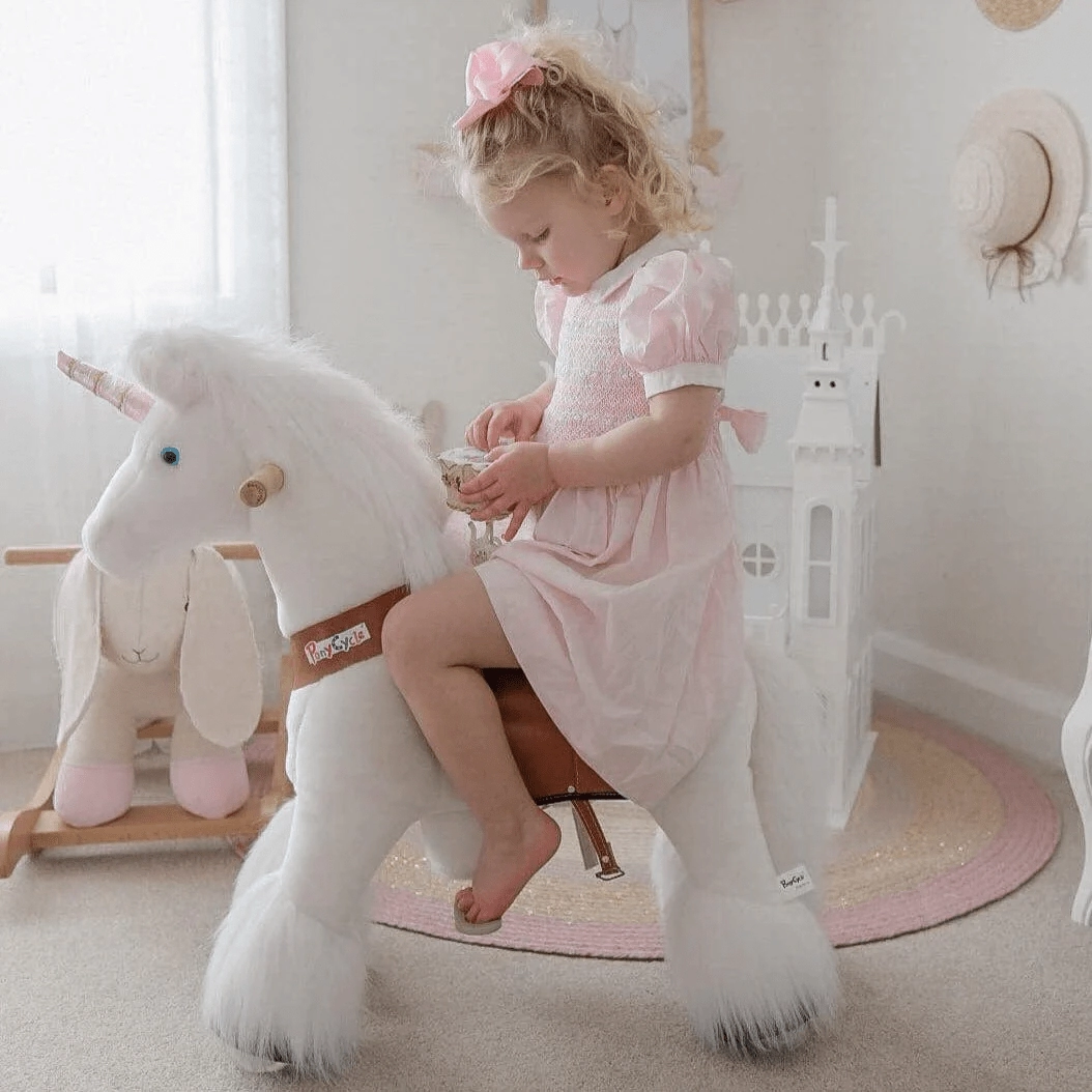 White Ride on Walking Toy Horse Unicorn