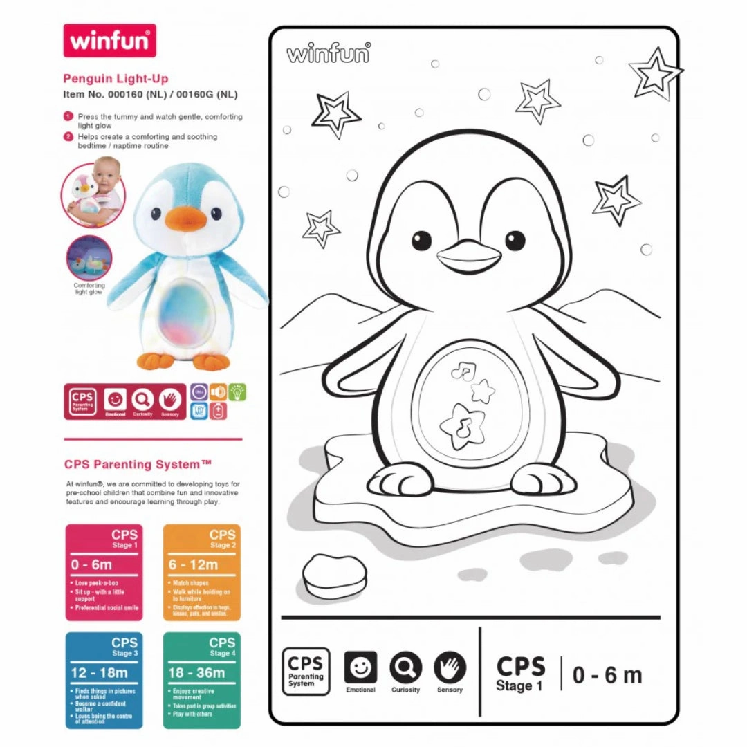 WinFun C Plush Penguin with Sound & Light, Penguin Light Up Soft Game